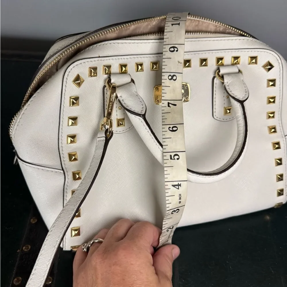 Michael Kors Selma Studded Saffiano Leather  White Handbag